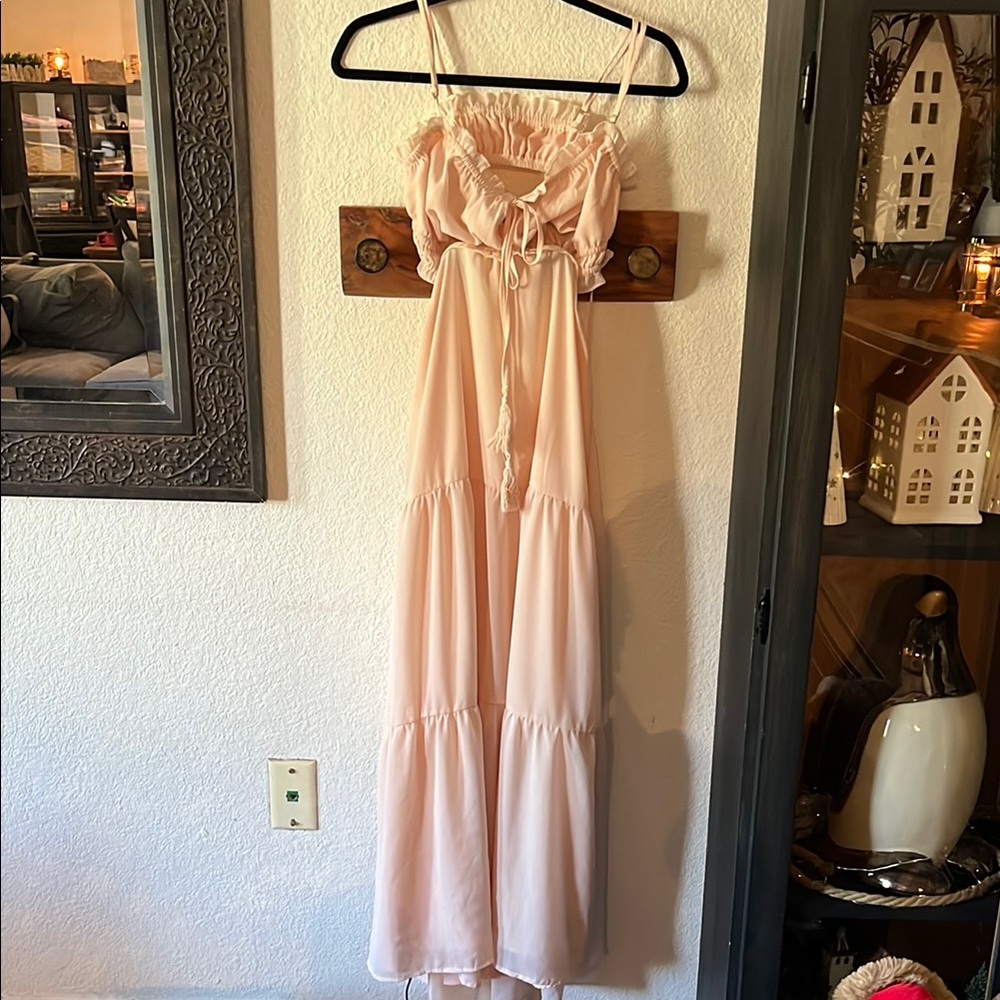 Pink Spaghetti Strap Sleeveless Maxi Dress